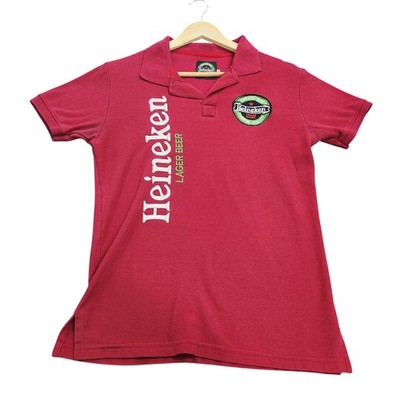 Heineken Polo Shirt Mens Small Red Graphic Lager Beer Logo Cotton Knit Casual