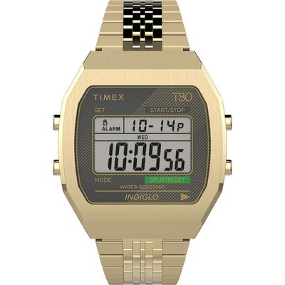 TIMEX T80 TW2V74300 Uhr Stahlarmband Digital Gold Vergoldet VINTAGE