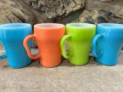 VTG MCM Fire King Anchor Hocking Soda Mug Cup Milk Glass LOT Blue Coral Green