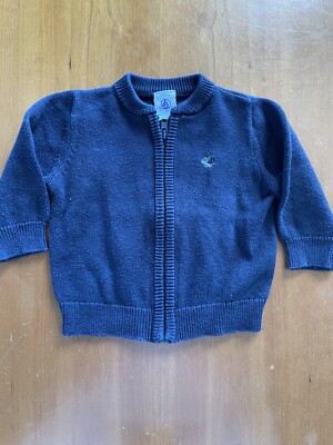 Petit Bateau EUC Navy Blue 100% Cotton Zip Front Sweater-6 Months
