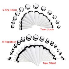 12-6Pcs White Acrylic Ear Gauges Stretching Kit 14G-3/4" Taper Plug with O Ring