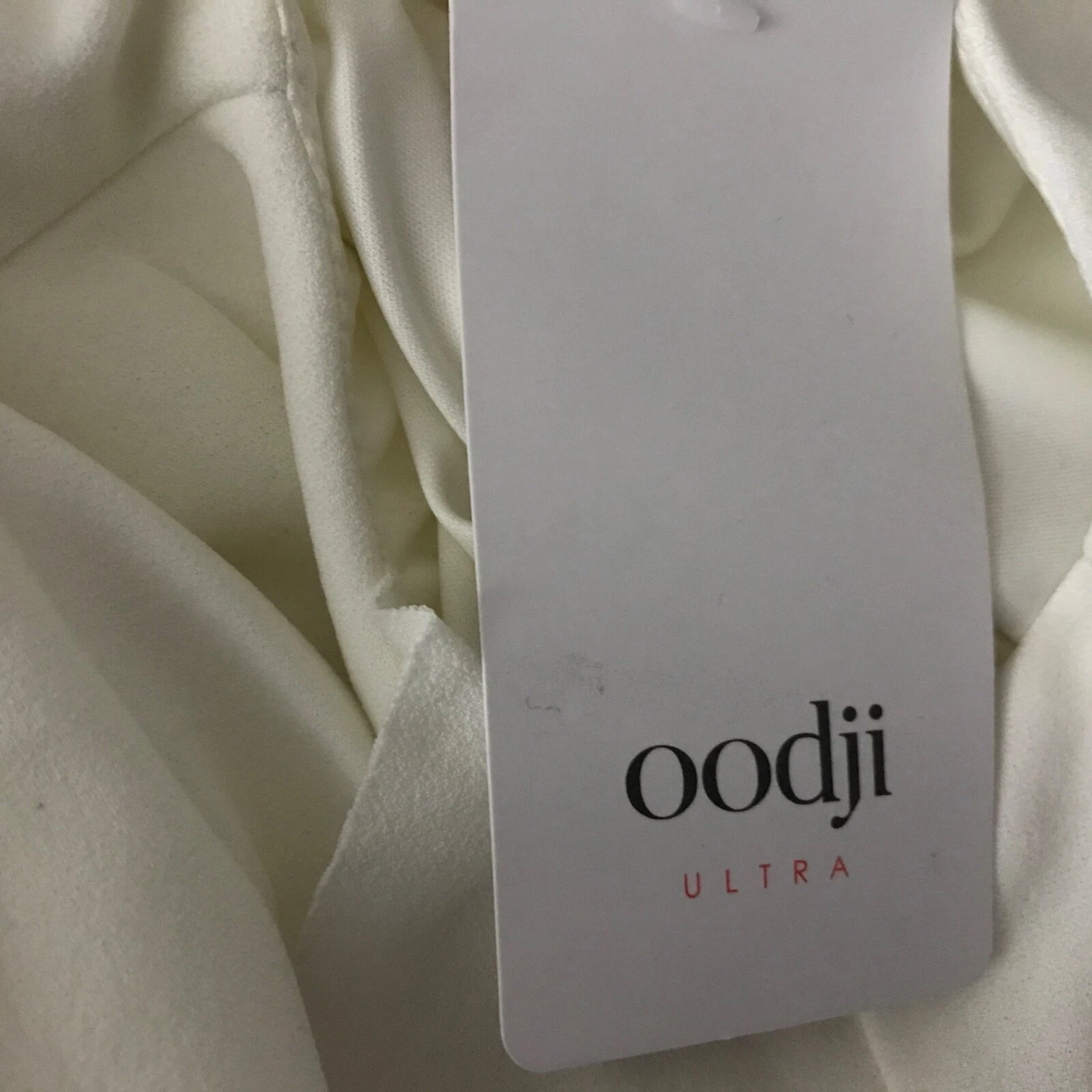 OFF WHITE Abito Oodji taglia XS bianco sporco avorio senza maniche tubino tinta unita manica arricciata nuovo