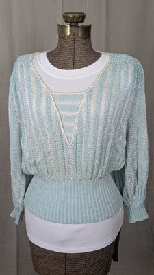 Vintage 1980's Antonella Preve Baby Blue Cable  Knit Sweater Small