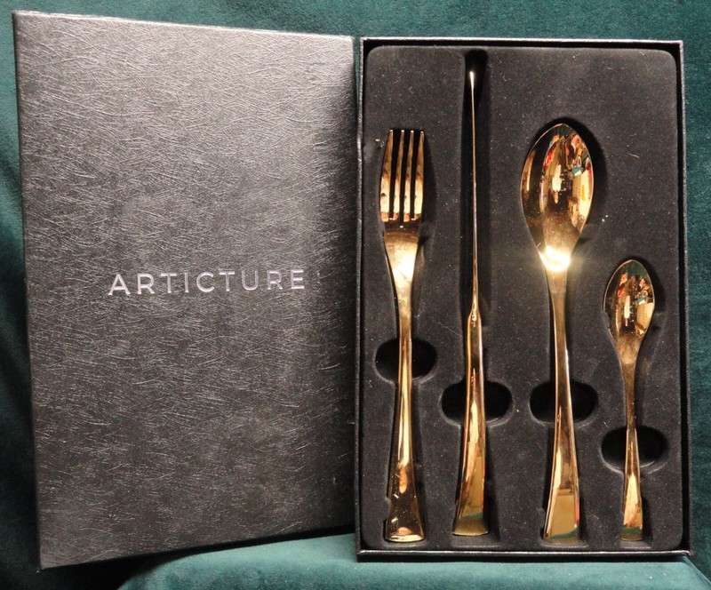 ARTICTURE 4 Piece Gold Tone Modern Design FLATWARE SET --- LOOK