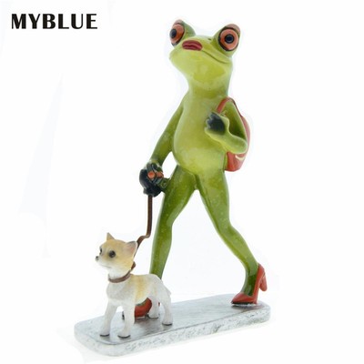 Figurine Frog with Dog Resin Multicolor Modern Small Carved Ornament Novelty