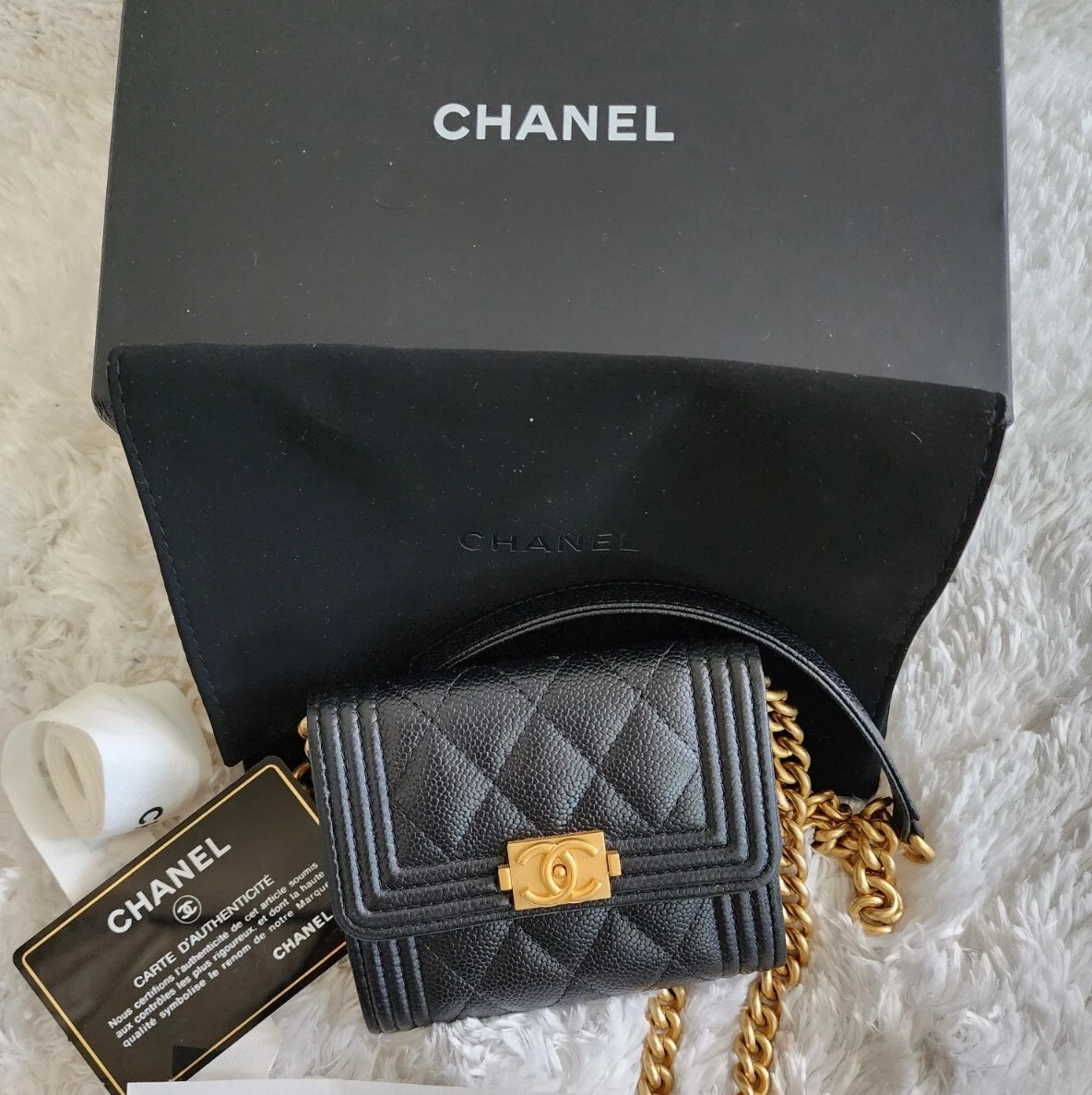 CHANEL Boy Wallet on Chain in Grey Caviar with Gold Hardware WOC 💕