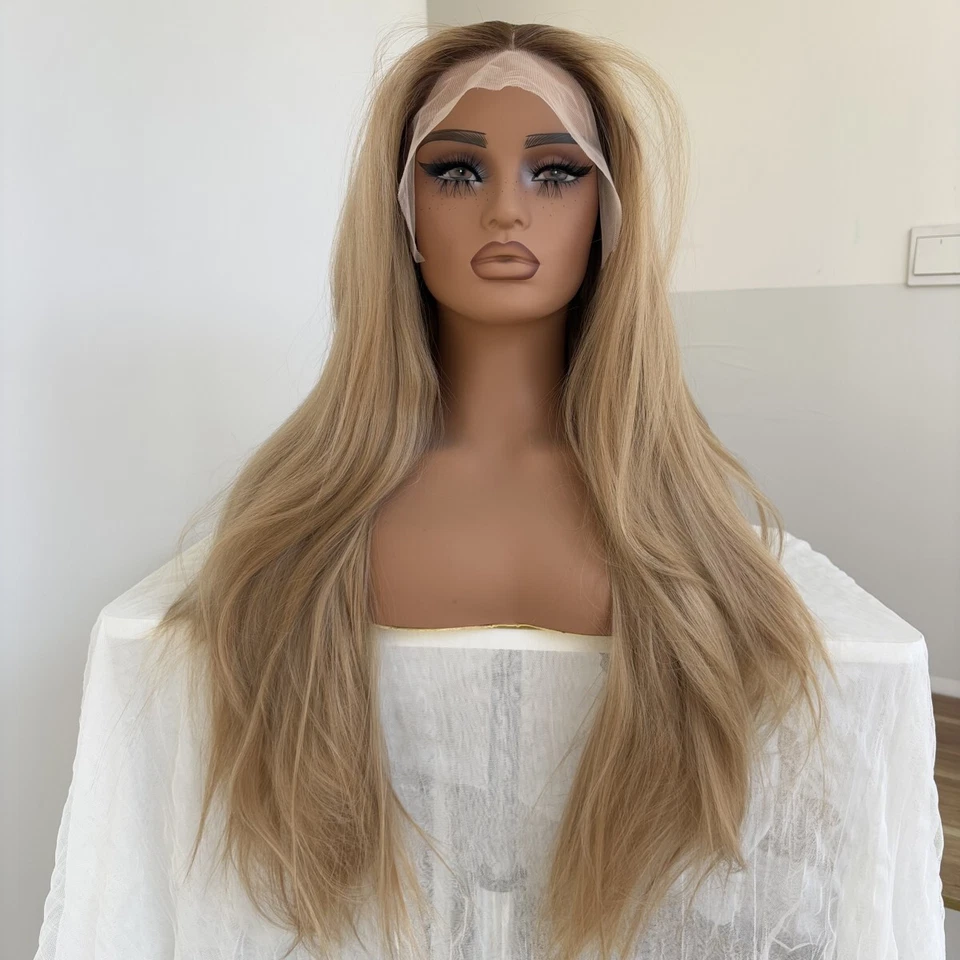 Lace Frontal Wigs Long Straight Heat Resistant Synthetic Hair Mixed Blonde - Image 3 of 4