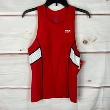 TYR Top Mens Small Red White Carbon Series Triathlon Tank Sleeveless Stretch