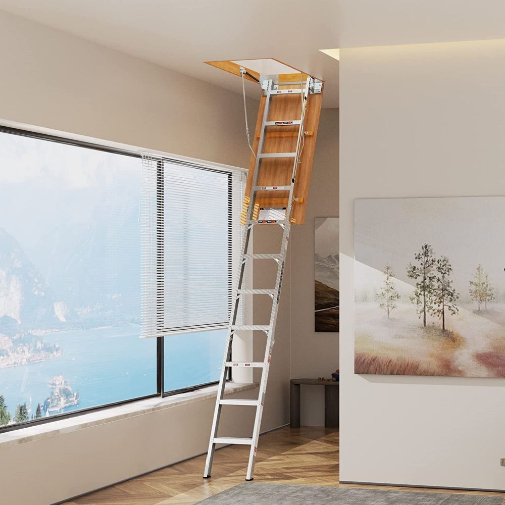 54 inch Retractable Aluminum Attic Ladder Adjustable Ladder Portable Loft Stairs