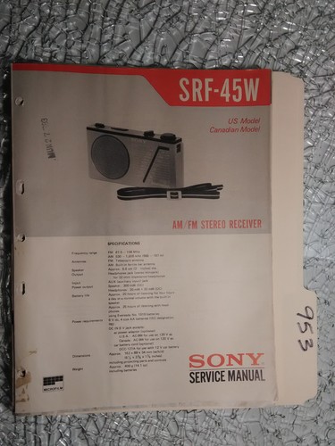 Sony srf-45w service manual original repair book stereo fm radio walkman