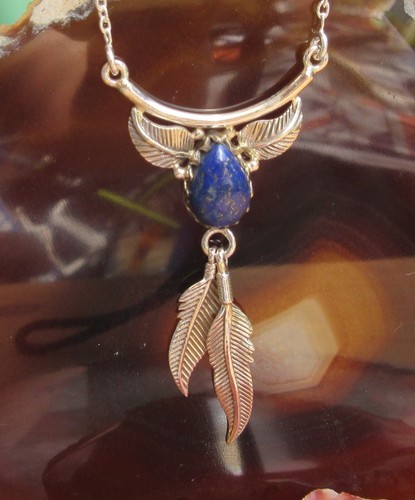 KX Collier Collana Piuma Argento Sterling 925 Lapislazzuli Blu