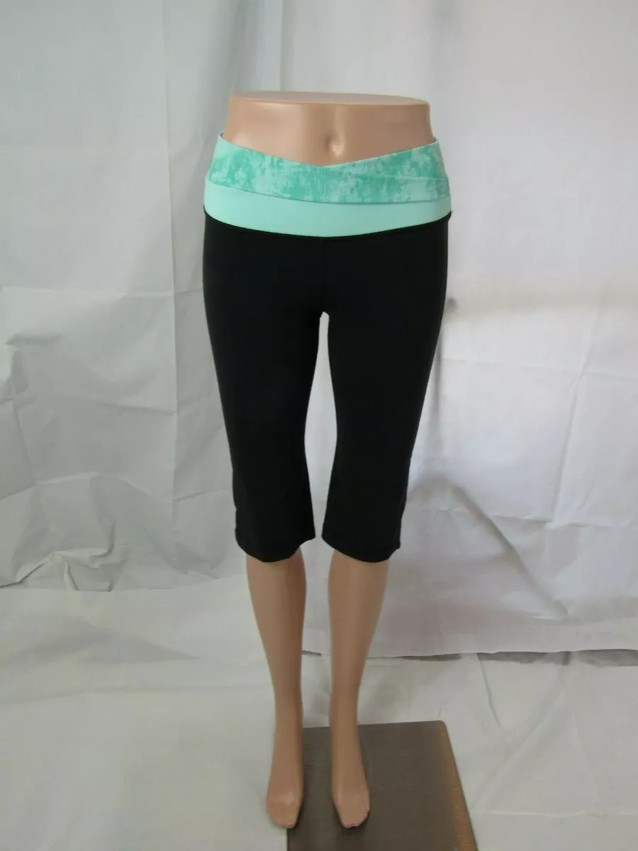 Lululemon Black Capri Leggings with Tie Dye Green Waist Band Size 4