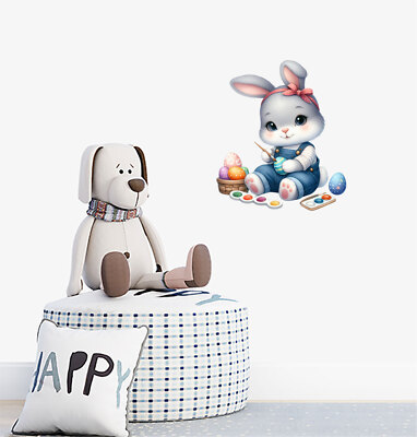 Wandbild Osterhase Kaninchen Blume Ei bunt Van Vinyl Aufkleber Abziehbilder a7689