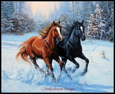 Double Horse - Chart Counted Cross Stitch Patterns Needlework DIY DMC 14 ct