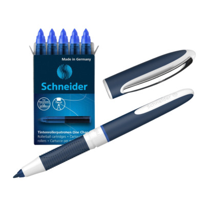 Schneider Tintenschreiber Tintenroller One Change 0,6mm + 5 Patronen, blau