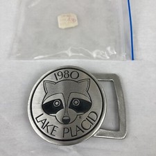 1980 Olympic Winter Games Lake Placid Pewter Dress Raccoon Belt Buckle NEW 