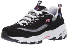 Skechers Women's D'Lites-Sparkling Rain Sneaker 6 Wide Black/Purple