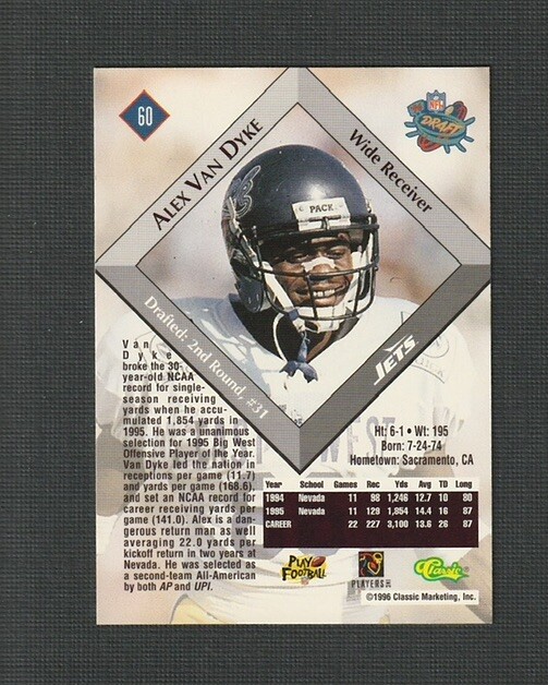 1996 Classic NFL Rookies Alex Van Dyke #60 New York Jets | eBay