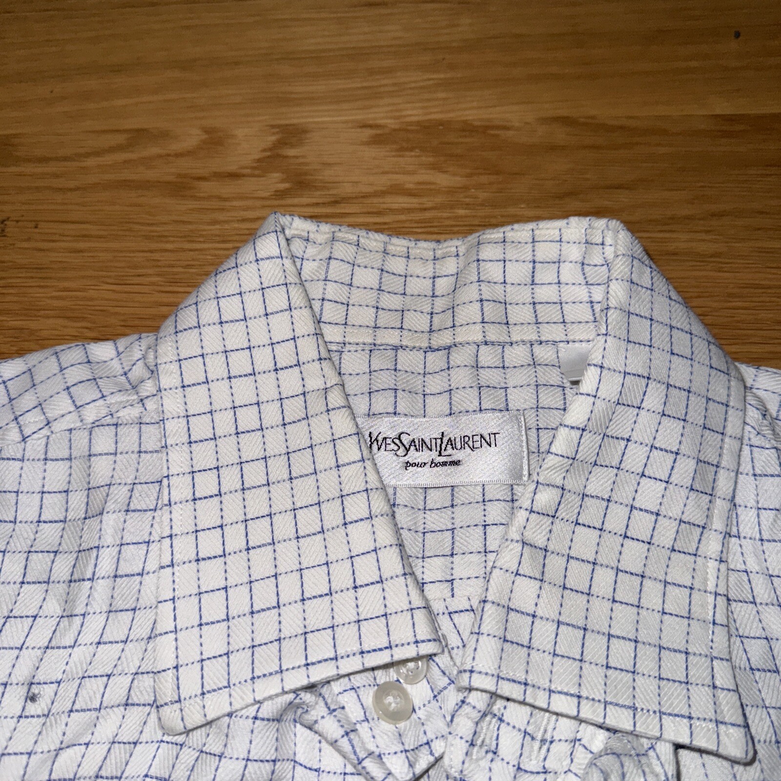 CAMICIA DA UOMO YVES SAINT LAURENT YSL VINTAGE L XL BLU CHIARO MORBIDO DENIM 731