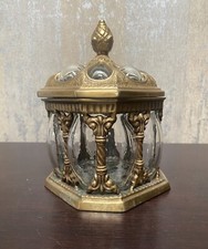 Vintage Hand Blown Convex Glass and Brass Lidded Dresser Jewelry Trinket Box