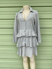 NEW ZARA WOMAN Gray RUFFLED DRESS V-neck Long Sleeves Button Size S  #B1276