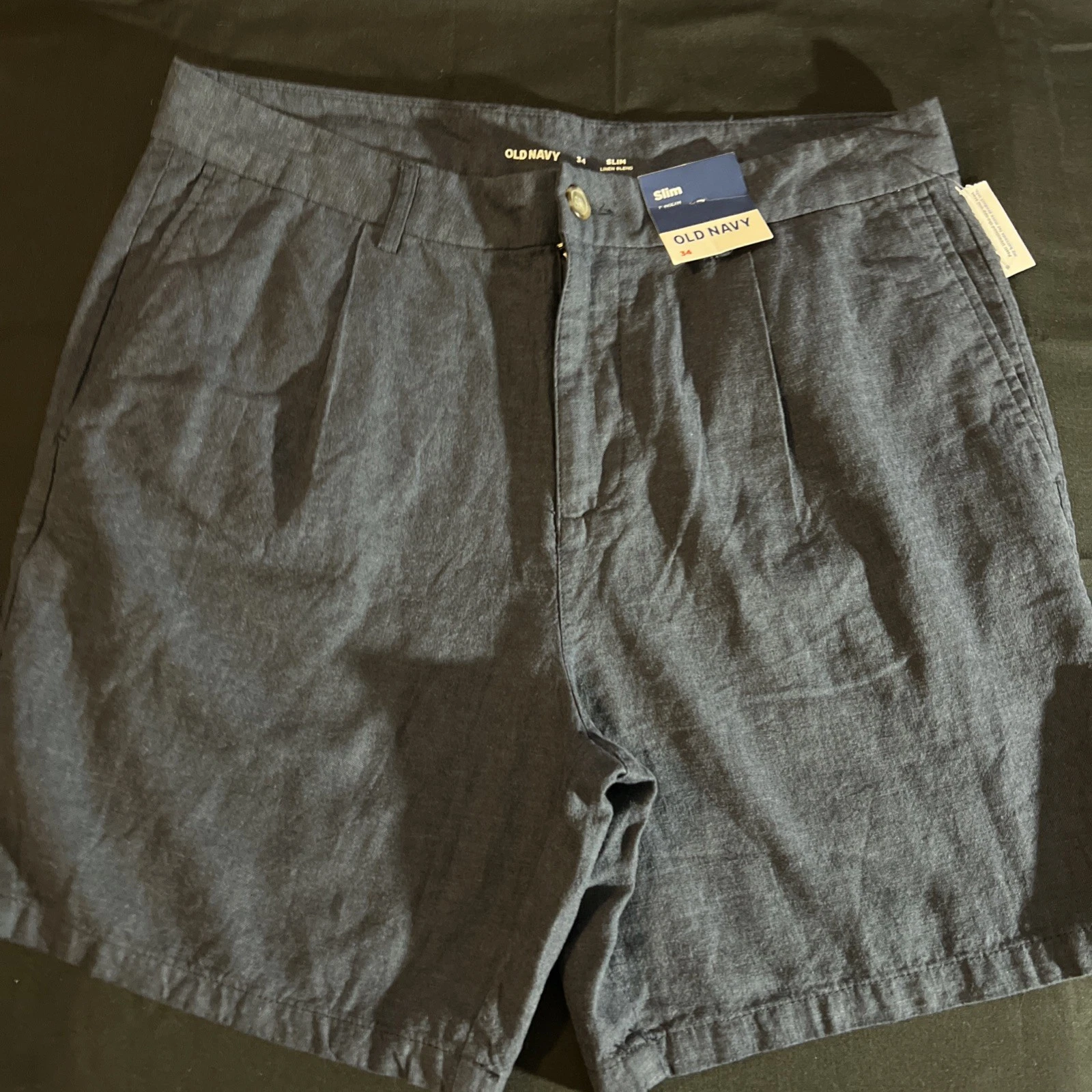 NEW Old Navy Slim Fit Linen Blend Chino Shorts Men's 34 Blue 7 Inseam Casual NWT