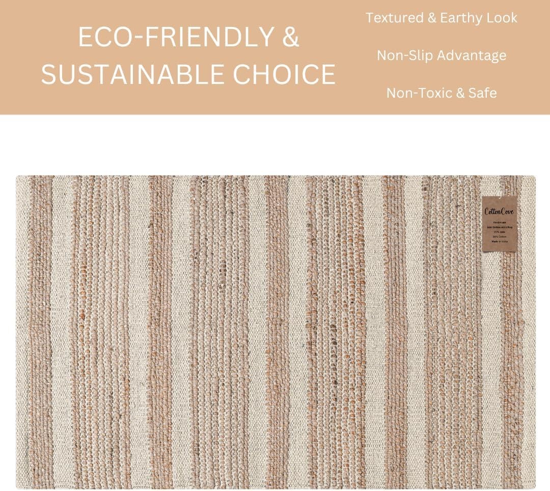 Area Rug Farmhouse 2x3 Feet - Hand Woven Jute Cotton Rug Bohemian ...