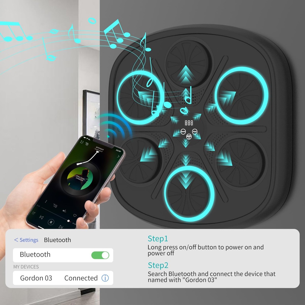 IERAKOR Machine de Boxe Musicale, Boxe Mural Musique avec Gants de Boxe, Mode Bluetooth, Lumières LED Colorées, Réglage à 5 Vitesses, Plusieurs Modes d'Entraînement Sport pour Enfants (Bleu IERAKOR Machine de Boxe Musicale, Boxe Mural Musique avec Gants de Boxe, Mode Bluetooth, Lumières LED Colorées, Réglage à 5 Vitesses, Plusieurs Modes d'Entraînement Sport pour Enfants (Bleu