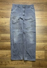 Carhartt Vintage Distressed Grey Canvas Workwear Pants Mens Size 32x32 USA