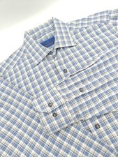 🇺🇲 David Donahue Men's M 15.5x34 Blue Gray Plaid 100% Cotton Dress Shirt 