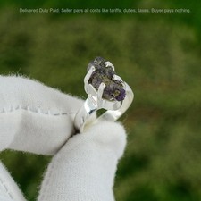 Christmas Deal Sterling Silver Natural Amethyst Rough Multi Stone Ring Size 6.75