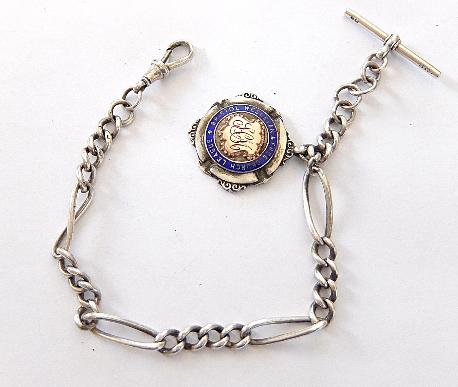 ANTIQUE SOLID SILVER POCKET WATCH ALBERT CHAIN FO… - image 1