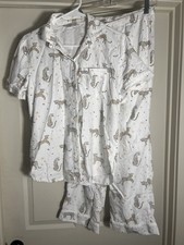 LOFT Women's Button Down Elastic Waistband Collar Pajama Set XS/S Leopard Print