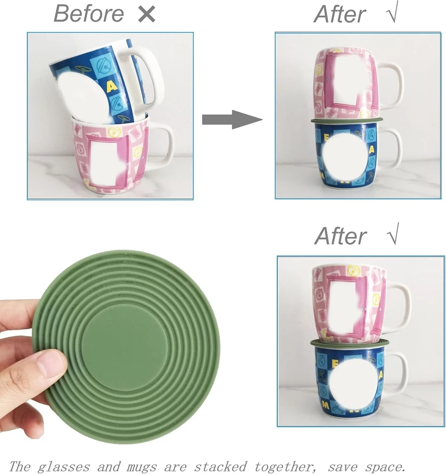 Apilador de tazas de café 4 piezas, accesorios de almacenamiento de tazas, silicona 4 piezas verde  Foto 4 de 4