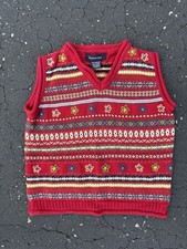 Vintage Eagles Eye Flowers Pattern Knit Roll Neck Cotton Sweater Vest Youth 5/6