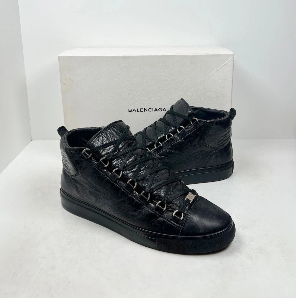 靴 BALENCIAGA Arena high Sneaker size 43 Balenciaga Black Leather Arena High Top Sneakers Size 43 | eBay