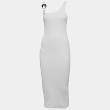 Versace Jeans Couture White Rib Knit Buckle Strap Midi Dress S