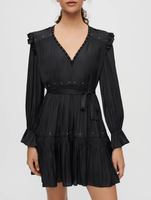 Maje Damen Satinkleid Schwarz Nieten Kurz Gr. 36 S FR 36 MFPRO02660