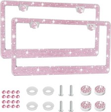Amiss Bling License Plate Frame for Women, 2Pack Rhinestone Handcrafted pink