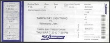 March 7 2013 Tampa Bay Lightning vs Winnipeg Jets ticket stub