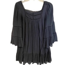 LOFT Peasant Dress Womens XS Dusty Blue Bell Sleeve Tiered Ruffled Mini Boho