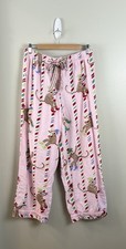 Nick And Nora Christmas Sock Monkey Flannel Pajama Pants Pink Womens Medium