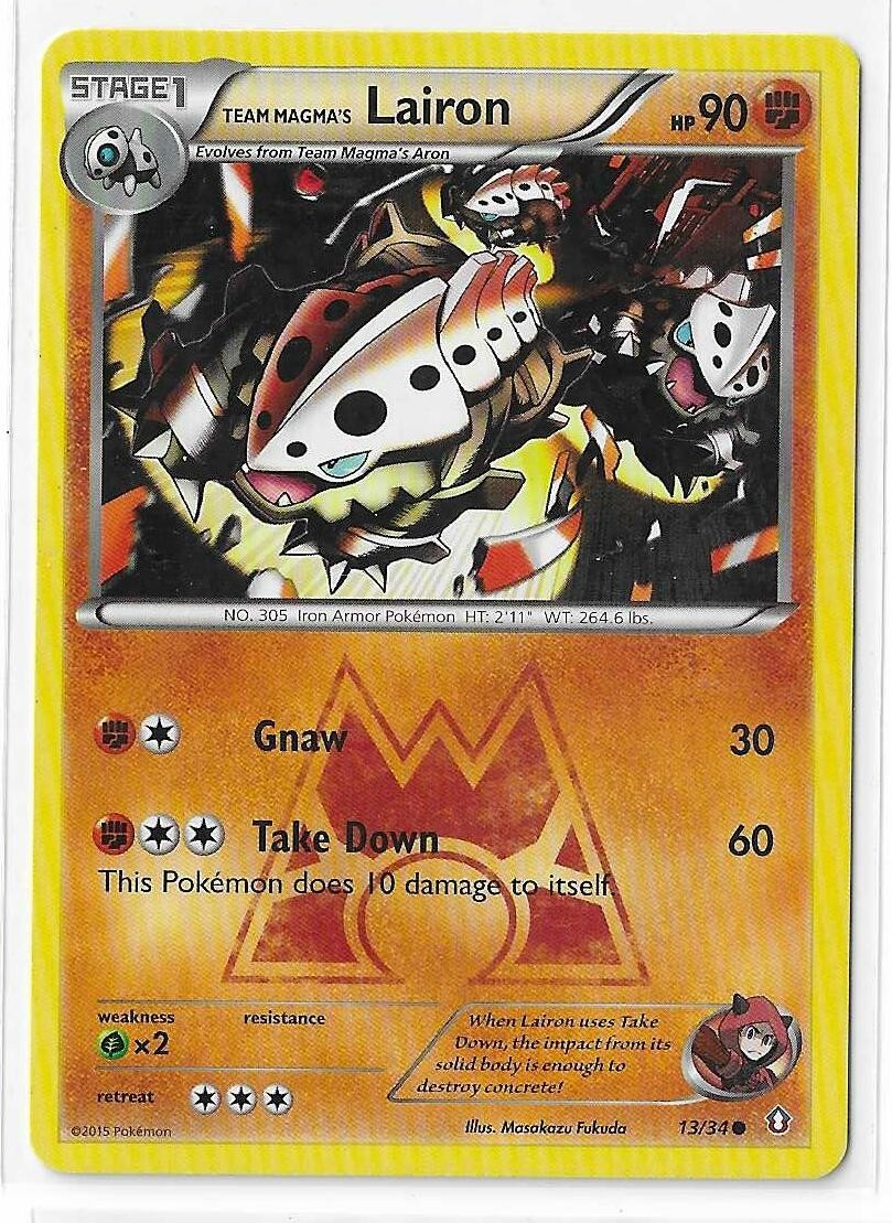 Team Magma's Lairon 13/34 Double Crisis XY Pokemon TCG Card LP