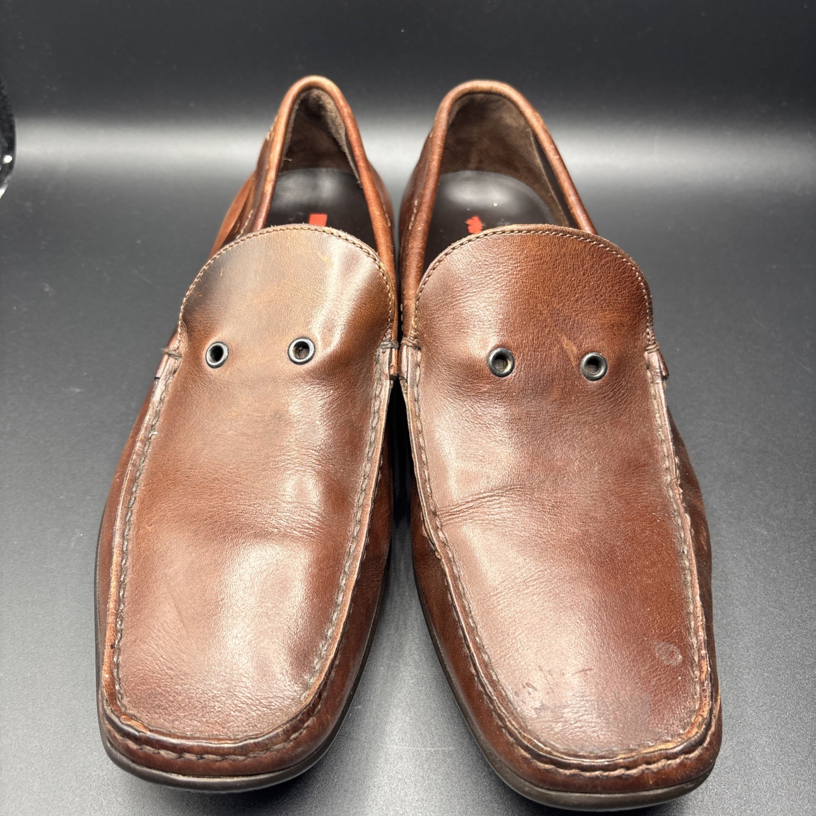 Vintage Mens PRADA Shoes Brown Leather Loafers Size UK 9.5 US 10.5 thumbnail 2