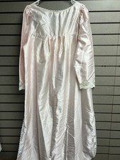 Vintage Sara Beth Pink Satin Nightgown Long Sleeve Embroidered Gown Lace