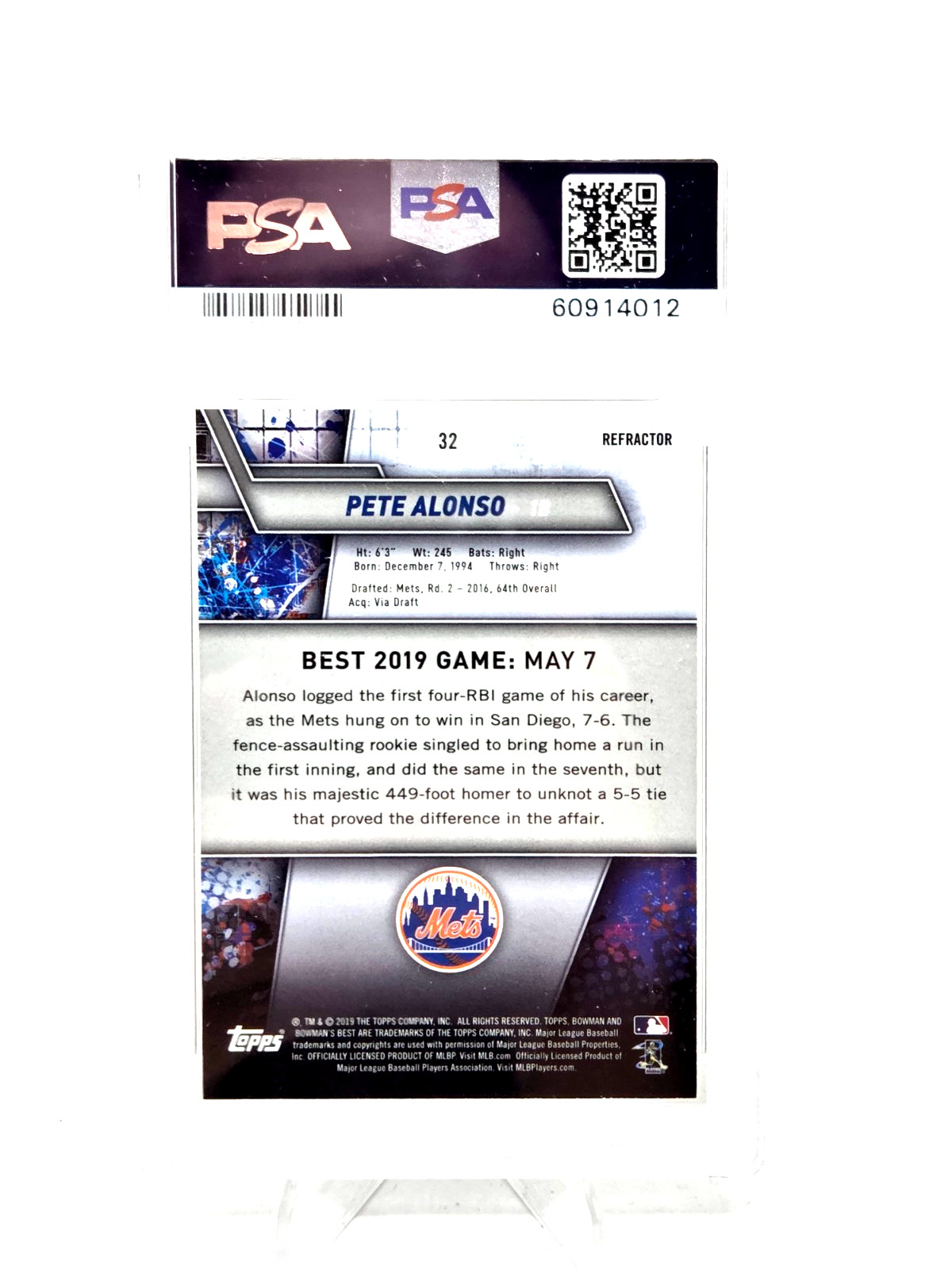 2019 Bowmans Best REFRACTOR PETE ALONSO RC Rookie Card PSA 10 GEM MINT view 2