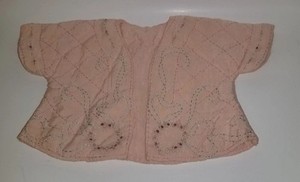 Antique Handmade Baby Pink Silk Bed Jacket Pink Quilted & Embroidered Doll EUC