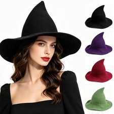 Black Witch Hat, Wide Brim Knit Wizard Hat for Halloween Costume Party