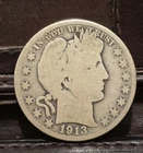 1913-S Silver Barber Half Dollar, 90% Silver, Good Condition, Low Mintage
