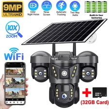 Solar Battery Powered Wireless WiFi Outdoor Pan/Tilt Home Security Camera System